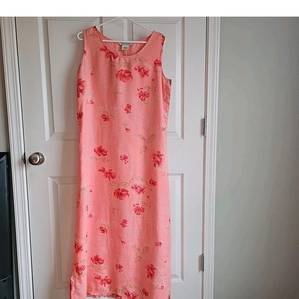Uniform John Paul Richard Maxi Dress Peach Boho Floral Tropic Medium 100% Linen